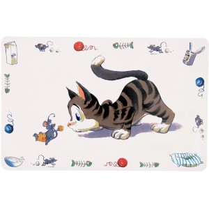 Trixie Napfunterlage Comic-Katze, rutschfeste Unterlage für Katzennäpfe mit Katzen-Motiv.