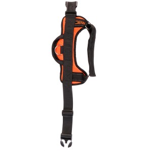 Schwarzes Heim RAC Comfort Hundegeschirr Gr. XL mit orangefarbener Polsterung.