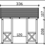 Technische Zeichnung: Skan Holz Vordach Paderborn 7, Eiche hell lasiert, Maße: 336x202 cm.
