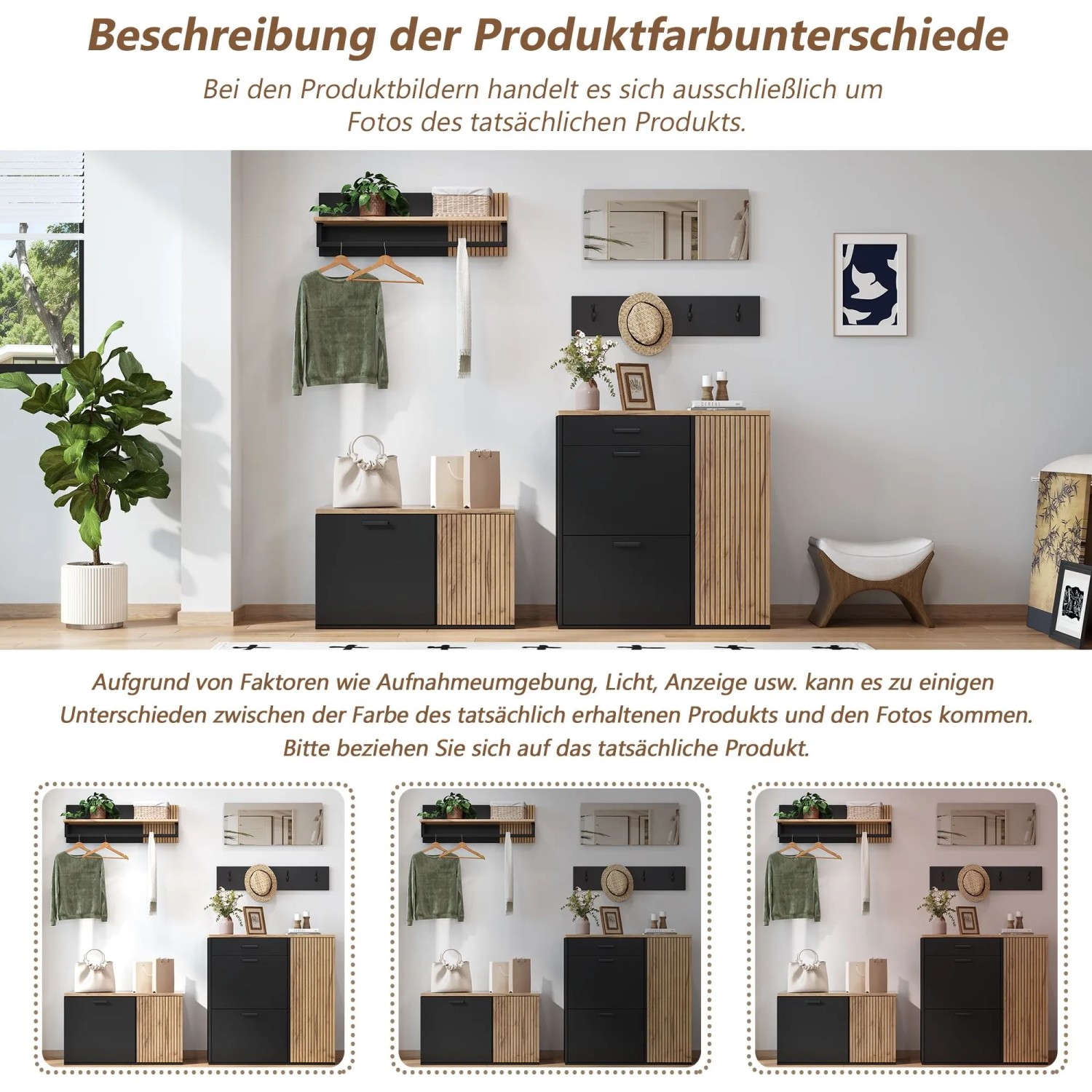 okwish Schuhschrank Set mit Spiegel Garderobe Flur 85x36x85cm Schwarz_8
