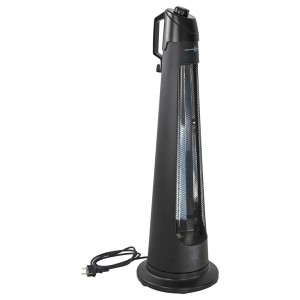 Schwarzer, rotierender Heizstrahler Infrae 1200 W für den flexiblen Einsatz im Innen- und Außenbereich.