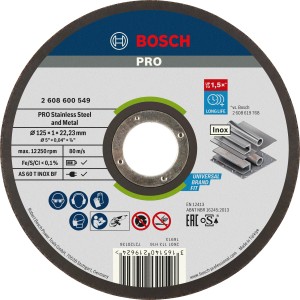 Bosch Schleif-Trennscheibe Rapido Inox, 125x1.0mm, für Winkelschleifer. Zum Schneiden von Stahl.