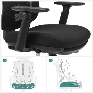 Detailansicht: Schwarzer Songmics Bürostuhl mit Fußstütze und ergonomischer Polsterung.