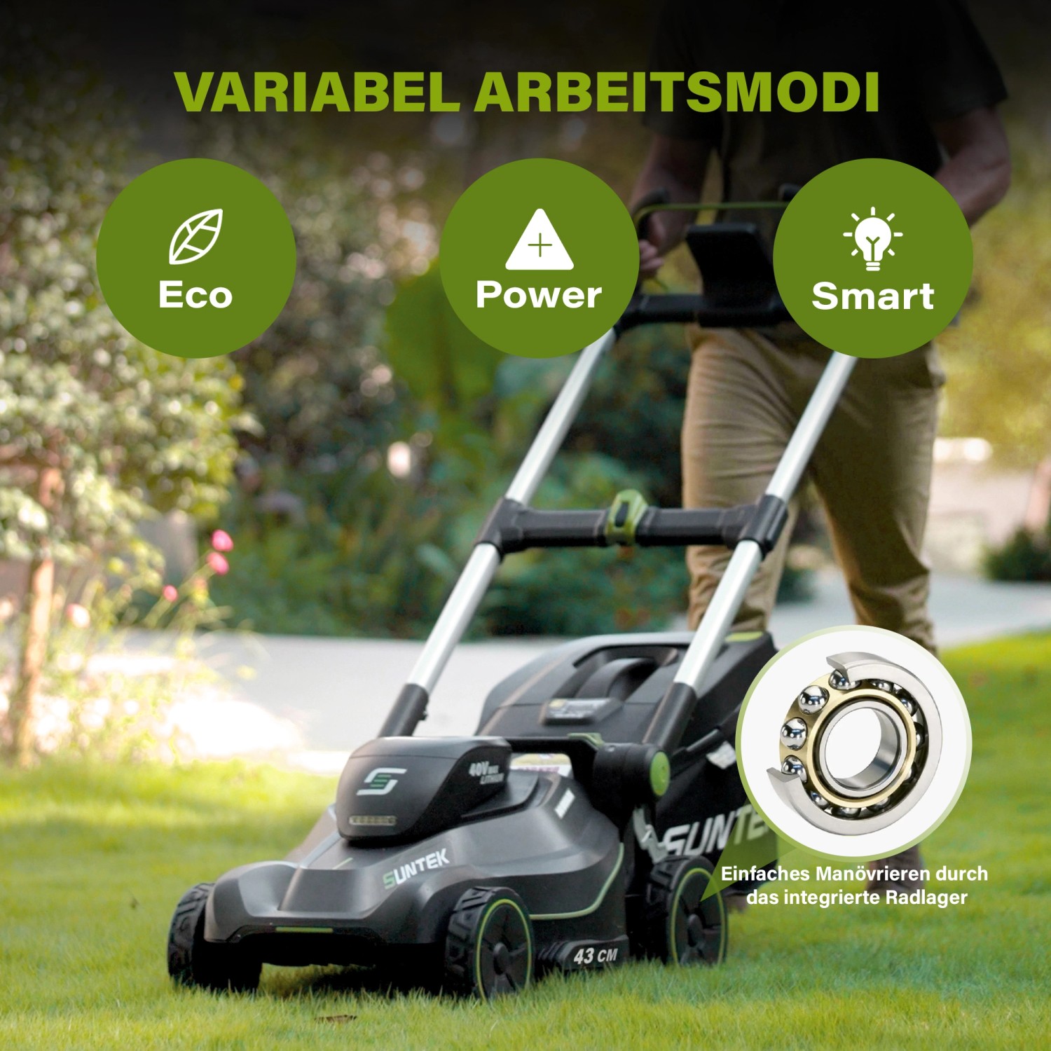 SUNTEK Akku-Rasenmäher 40V 43cm - Brushless Motor APP Steuerung