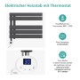 Anthrazit elektrischer Badheizkörper mit weißem Digital-Thermostat, zeigt Temperatur- und Timer-Einstellungen für Handtuchwärmer.