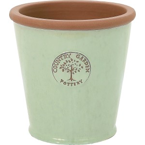 Grün-beiger Keramik Pflanztopf Country Garden Pottery, 31 cm, mit Logo.