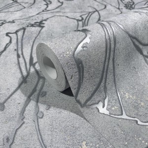 Rolle Marburg Vliestapete grau-silber mit geschwungenen Linien. Dekorative Tapete für Wohnräume.