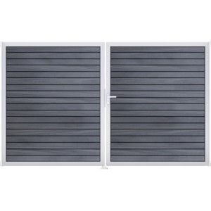 GroJa Steckzaun-Tor Solid-Rhombus 2-flg. EV1 DIN Rechts Steingrau Co-Extrudiert