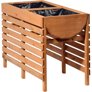 Bernsteinfarbenes Doppel-Hochbeet aus Holz (71x100x50cm) mit Pflanzfolie für Garten oder Terrasse.