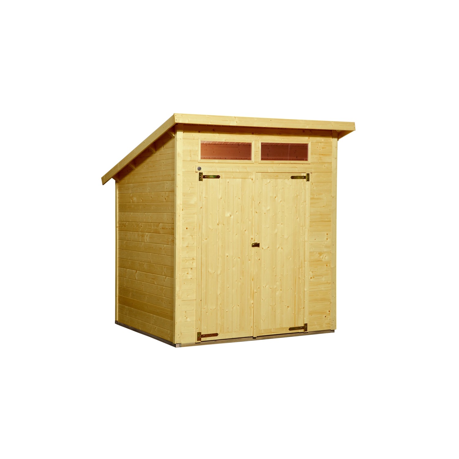 Lasiertes Weka Holz-Gartenhaus mit Pultdach und Doppeltür. Ideal zur Geräteaufbewahrung im Garten.