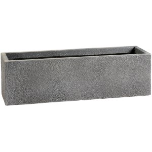 Rechteckiger, anthrazitfarbener Pflanzkasten (69x22x23 cm) mit rauer Oberfläche für Garten, Balkon oder Terrasse.