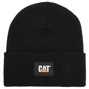 Schwarze Cat Strickmütze mit Logo-Aufnäher, ideal für Arbeitskleidung.