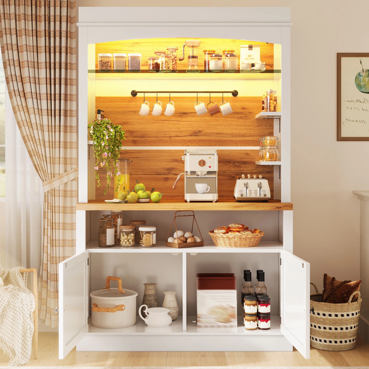 Merax Buffetschrank 184cm LED Glasregal Hakenleiste Weiß kaufen bei OBI