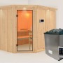 Karibu Sauna mit Ofen und LED-Dachkranz in Natur, mit Steuerung. Massivholz- oder Elementsauna für entspannte Stunden.
