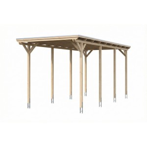 Skan Holz Carport Emsland Caravan, Flachdach, aus Natur-Leimholz mit Stahl-Dachplatten und H-Ankern. 402x846 cm.