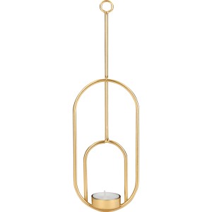 Hängender, goldfarbener Teelichthalter im Modern Antique Design, 31,7 cm hoch. Kerzenhalter aus Metall für Teelichter.