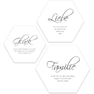 Pro Art Bildkacheln Cut-Out Liebe I, 3er Set, je 50x50 cm mit Schriftzügen Liebe, Glück und Familie.
