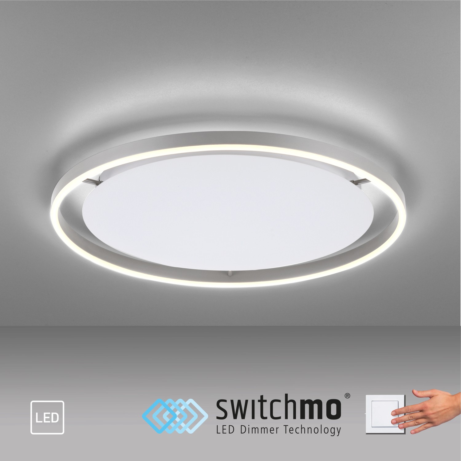 Moderne, dimmbare LED Deckenleuchte Ritus aus Aluminium, Ø 60 cm.