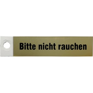 Goldenes Metallschild "Bitte nicht rauchen", 2x8 cm, selbstklebend.