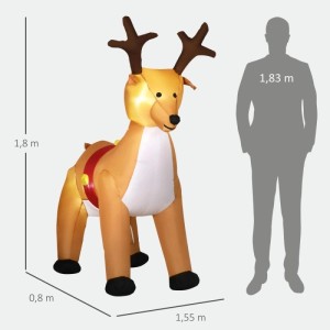 Aufblasbares Rentier, 1,8 m hoch, mit braunem Geweih, rotem Sattel und LED-Beleuchtung für Weihnachtsdeko.