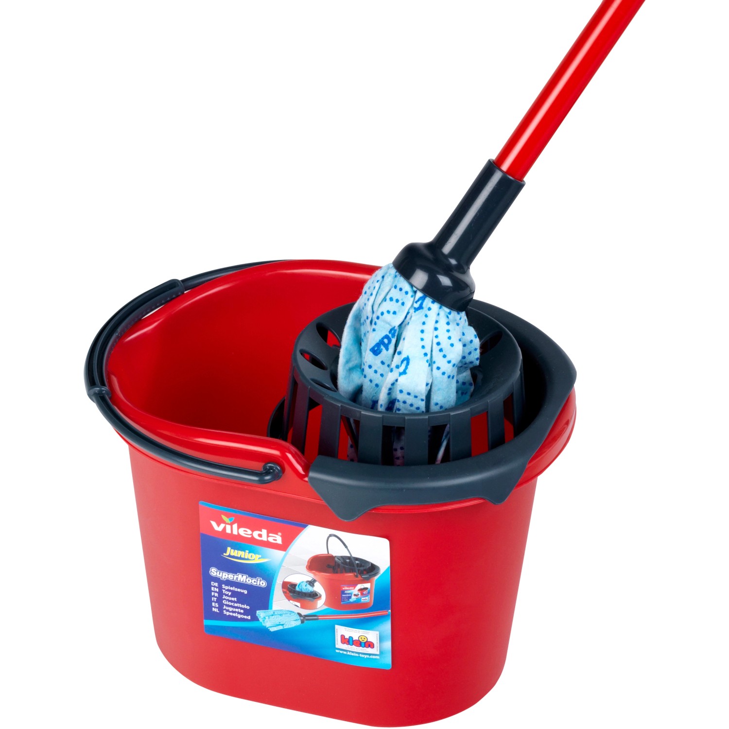 Vileda Kinder-Wischmopp und Eimer Set in Rot für Rollenspiele im Haushalt.