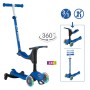 Blaues Globber Go-Up 3in1 Kinderfahrzeug als Aufsitzrad mit LED-Rollen. Zeigt auch Laufrad- & Scooter-Modus.