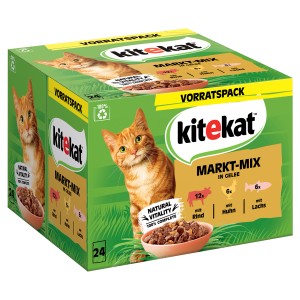 Kitekat Katzen-Nassfutter Marktmix, 24 x 85g Packung mit Rind, Huhn und Lachs.