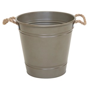 Olivgrauer Zinkeimer (33 cm) mit Seilgriffen von M Collections. Ideal als Pflanzkübel oder zur Aufbewahrung.