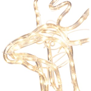 Nahaufnahme der OBI LED-Figur Rentier aus warmweißen Lichtschläuchen. Perfekt für festliche Außen-Weihnachtsdekoration.