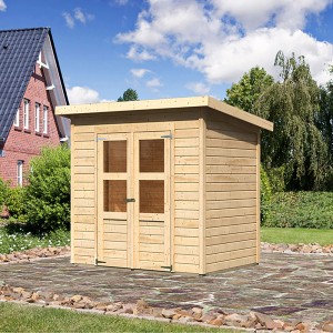 Karibu Holz-Gartenhaus Vellinge, unbehandelt, 208x150 cm. Kompaktes Gartenhaus mit Doppeltür.