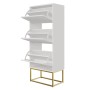Weißer Selsey Schuhschrank Veldio mit Rillenfront, drei Klappfächern und goldfarbenem Gestell, 50 cm.