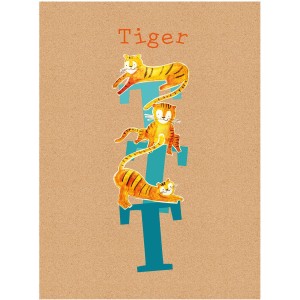 Komar Wandbild ABC Animal T 40x50: Poster mit drei Tigern und dem Buchstaben T.