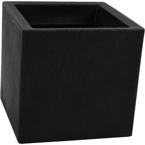 Schwarzer, würfelförmiger Siena Garden Pflanzkübel Bozano, 27x27x21 cm, mit Schieferstruktur.
