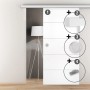 Novadoors Holzschiebetür-Set Ontario Bianco, Weißlack, 4-teilig mit Soft-Einzug. Details zu Türsystem, Griff und Bodengleiter.