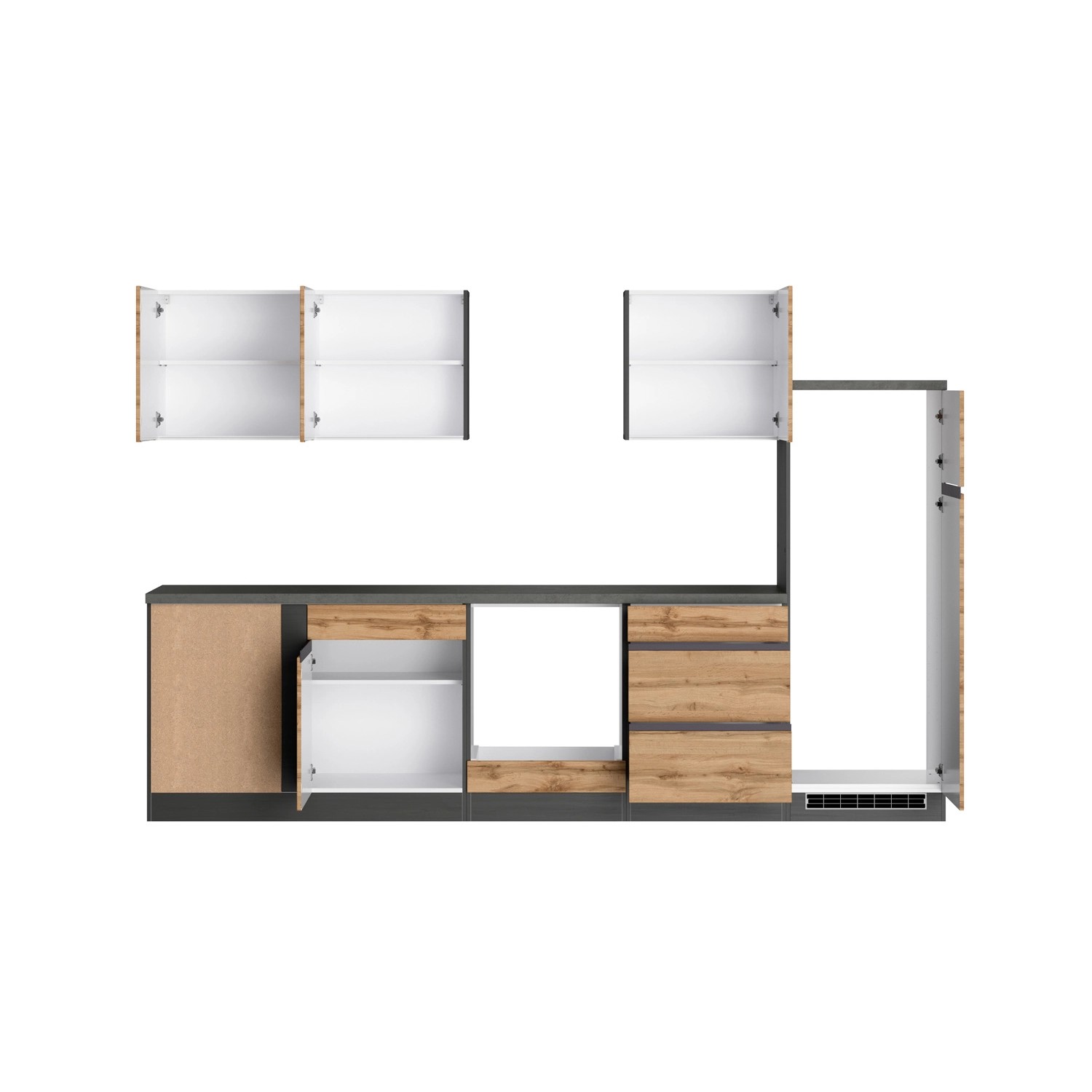 Held Möbel Winkelküche Turin in Wotaneiche und Graphit, ohne E-Geräte.