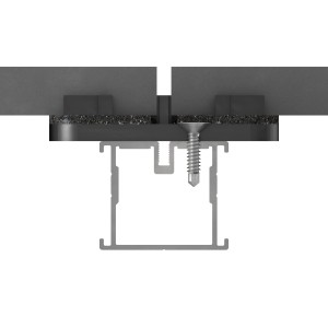 Plattengleiter-Set für Terrassendielen: Detailaufnahme der Montage mit Schraube und Alusystem.