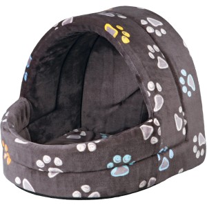 Jollypaw Kuschelhöhle Jamal, 40x35x35 cm, taupe mit Pfotenmuster, Katzenhöhle für Stubentiger.