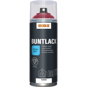 OBI Buntlack Spray Tiefrot, seidenmatt, 400ml Dose für Innen- und Außenanwendungen.