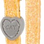 Gelbes Trixie Katzenhalsband aus Nylon mit Glöckchen und Herzanhänger.