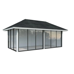 Palmako Pavillon Bianca Set 202, 588x300 cm, weiß lackiert. Weekendhaus mit Schiebetüren.