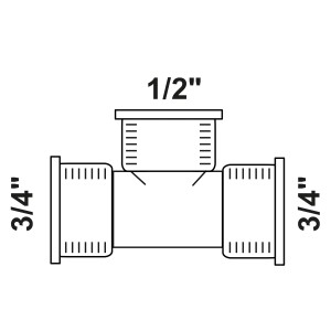 Kirchhoff Reduzier-T-Stück, Gewindefitting mit 3/4 und 1/2 Zoll Innengewinde.