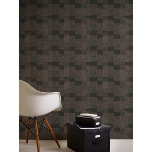 Moderne Vliestapete in Bronze und Schwarz mit geometrischem Muster und leichter Struktur.