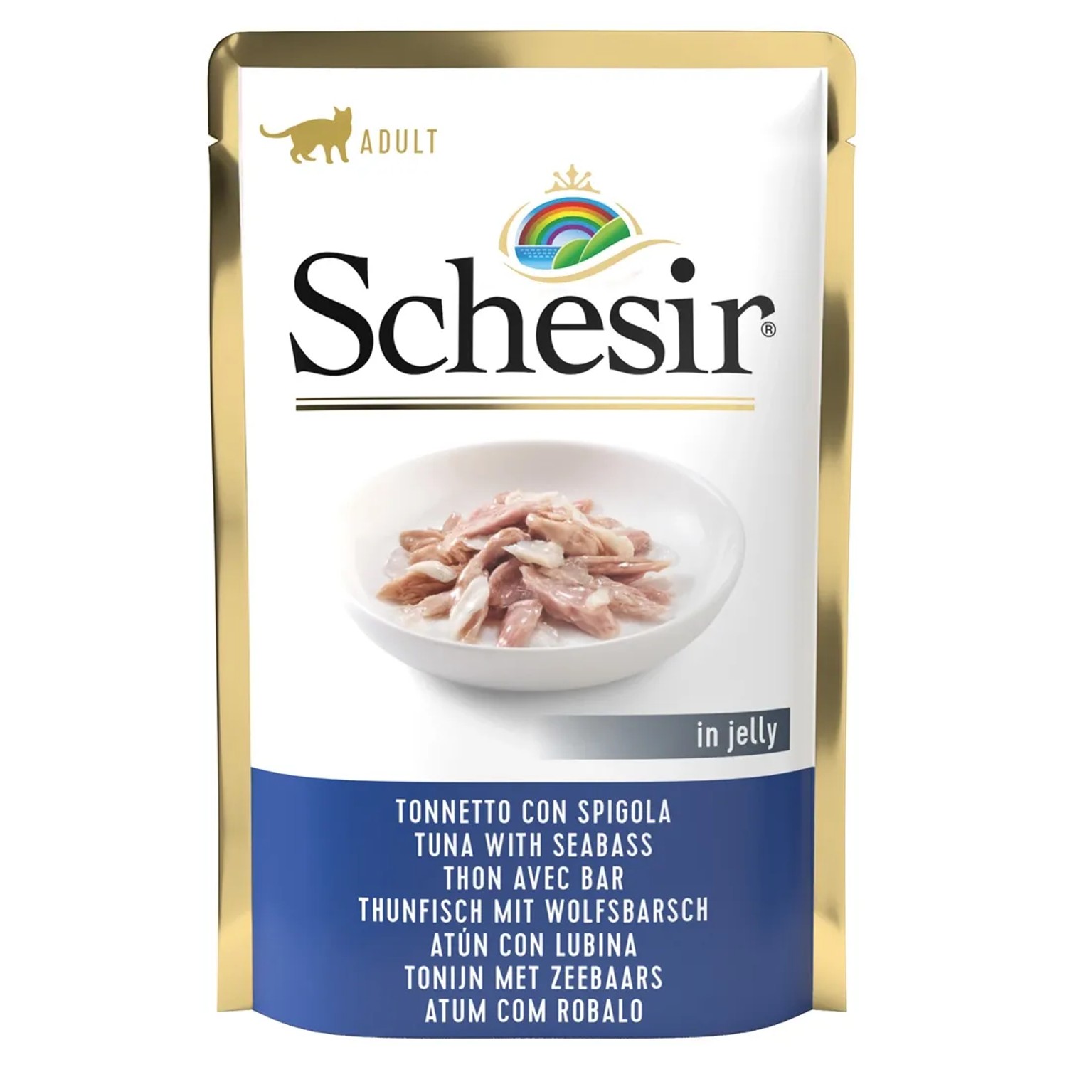 Schesir Katzen-Nassfutter Thunfisch mit Wolfsbarsch, 85g Portionsbeutel.