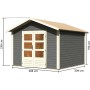 Karibu Holz-Gartenhaus Tyka, terragrau, 300x300 cm, mit Satteldach. Gartenhaus mit Maßen.
