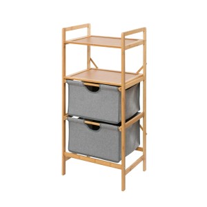 Wenko Standregal Bahari mit 2 grauen Körben und Ablagen aus Bambus.