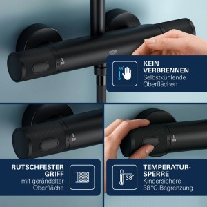 Grohe Precision Feel THMWanne Thermostat, schwarz matt, mit rutschfestem Griff, CoolTouch und 38°C Temperatursperre.