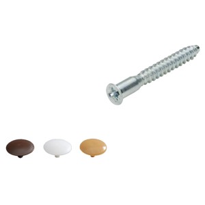 Verbindungsschraube mit Abdeckkappen, Stahl/Kunststoff, 16 Stück, für Korpusverbindungen.