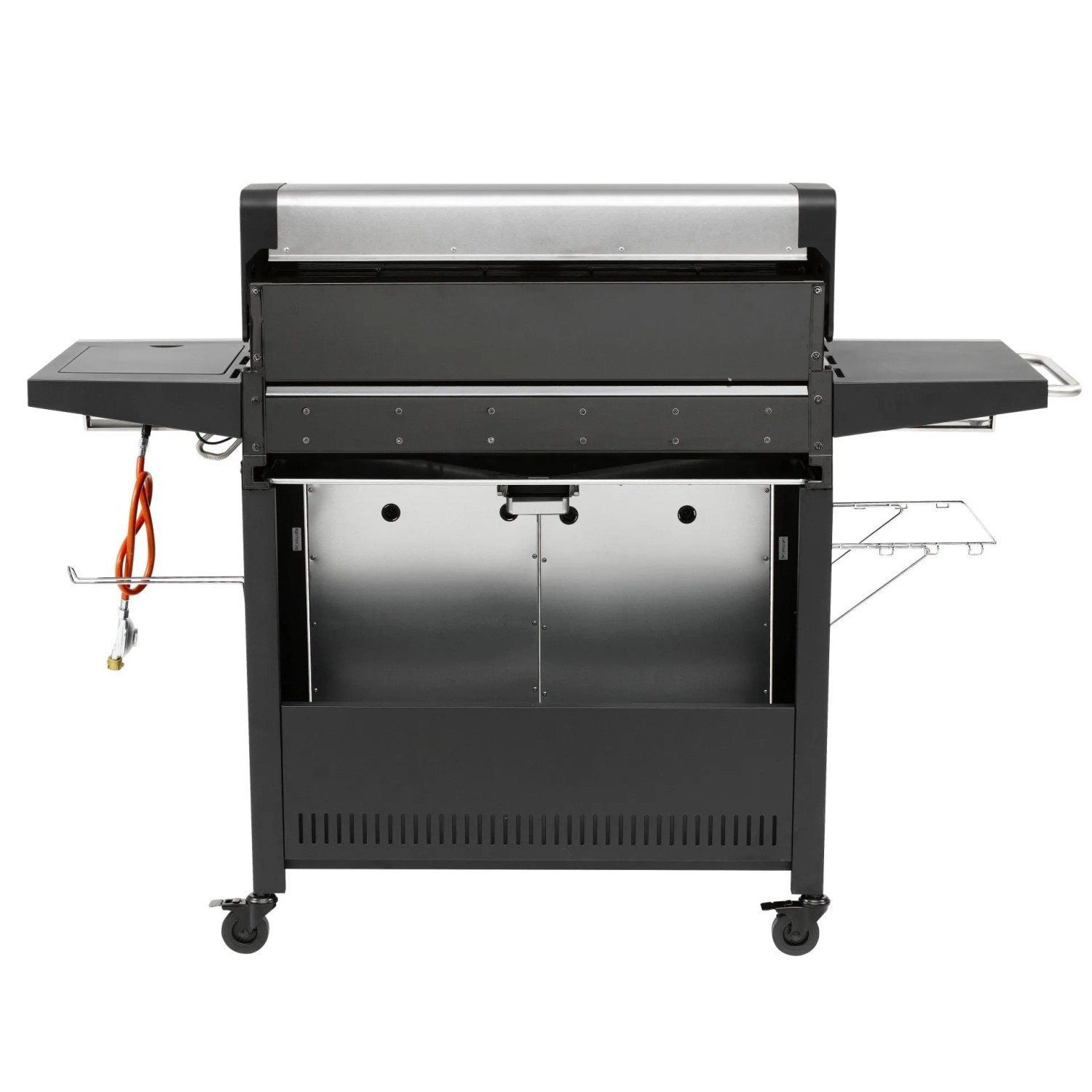 El Fuego Edelstahl-Gasgrill Long Beach mit Seitenbrenner, Ablagen und Unterschrank.