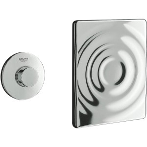Grohe Pneumatik-Betätigung in Chrom, WC-Drückerplatte mit Fernbedienung und Abdeckplatte.