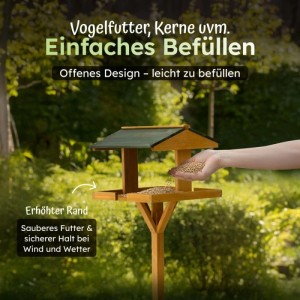 Moorland Vogelhaus aus Holz mit Futter, einfache Befüllung.